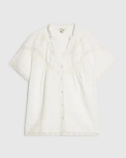 White Lace Detail Short Sleeve Blouse