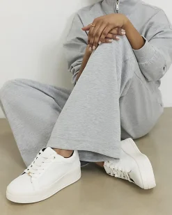 White Lace Up Flatform Trainers