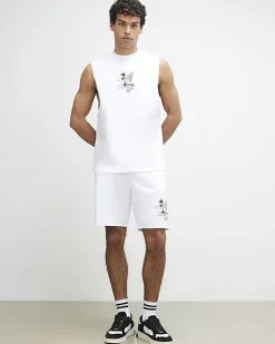 White Landscape Tank Top And Shorts Set