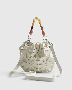 White Laser Cut Flower Cross Body Bag