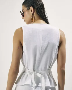 White Linen Blend Waistcoat