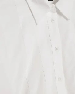 White Long Sleeve Bubble Hem Poplin Shirt