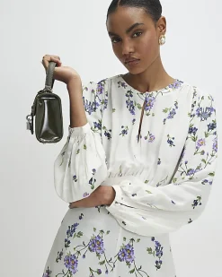 White Long Sleeve Floral Mini Dress