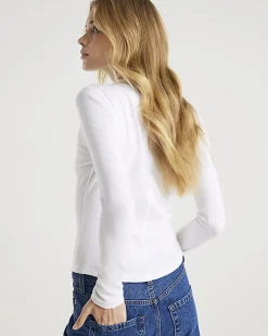 White Long Sleeve Ribbed Crew Neck Top