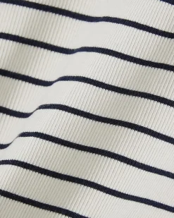 White Long Sleeve Ribbed Crew Neck Stripe Top