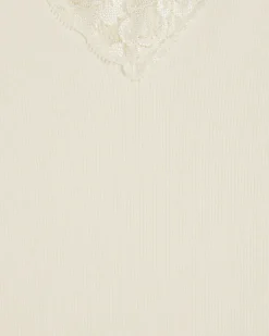 White Long Sleeve Ribbed Lace Trim Top