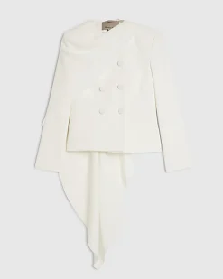 White Long Sleeve Short Cape Blazer