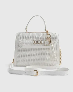 White Medium Woven Charm Tote Bag