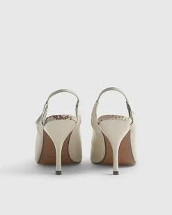 White Metal Toe Cap Slingback Court Heels