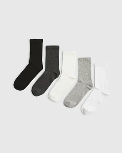 White Mixed Ribbed Tube Pack Of 5 Socks