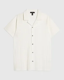 White Muscle Fit Texture Short Sleeve Shirt