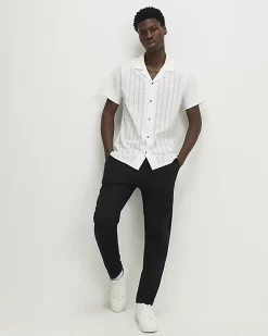 White Muscle Fit Texture Short Sleeve Shirt