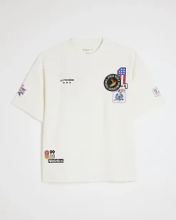 White Oversized Fit Badging Graphic T-Shirt