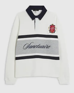 White Oversized Fit Colour Block Rugby Shirt