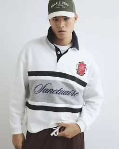 White Oversized Fit Colour Block Rugby Shirt