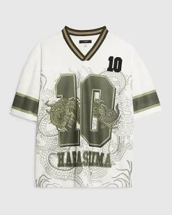 White Oversized Fit Dragon Graphic T-Shirt