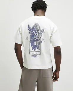 White Oversized Fit Midweight Print T-shirt