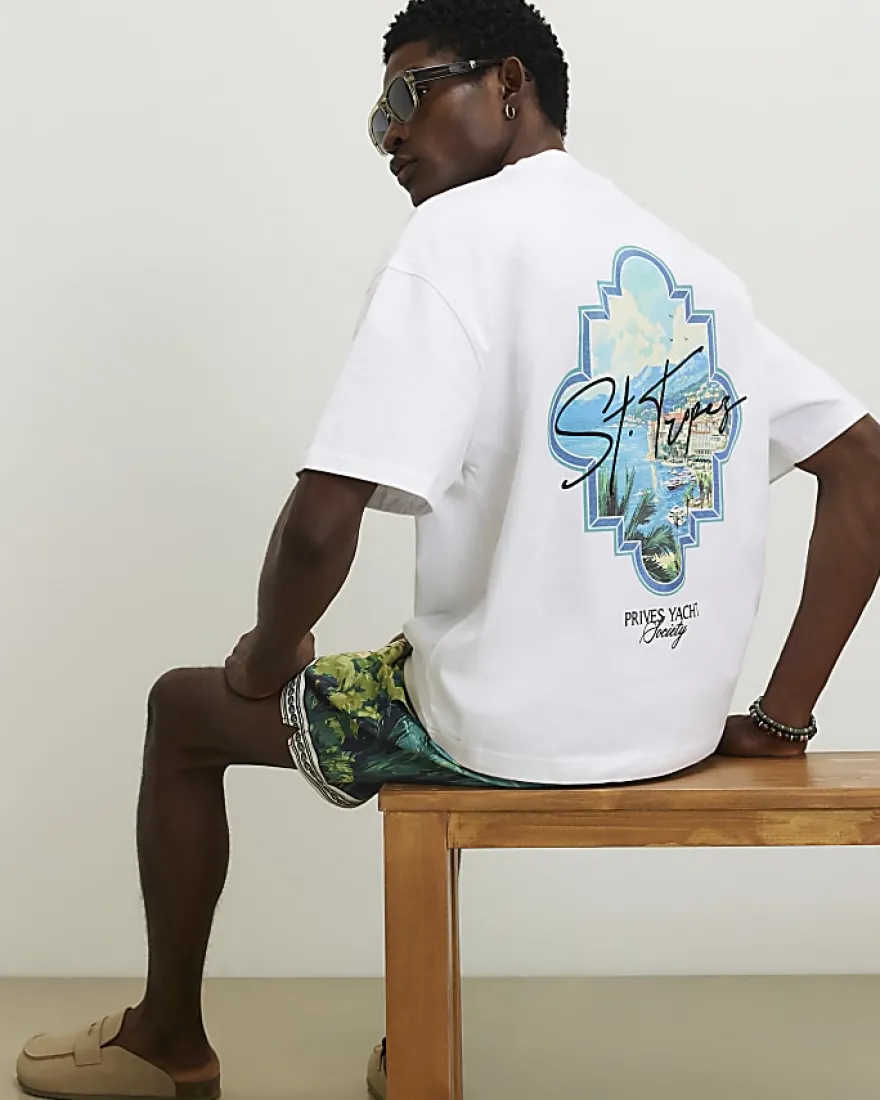 White Oversized Fit St Tropez Keyhole T-Shirt