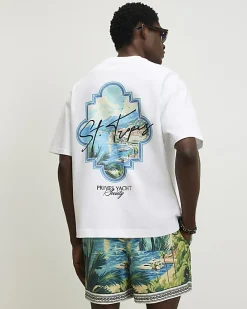White Oversized Fit St Tropez Keyhole T-Shirt