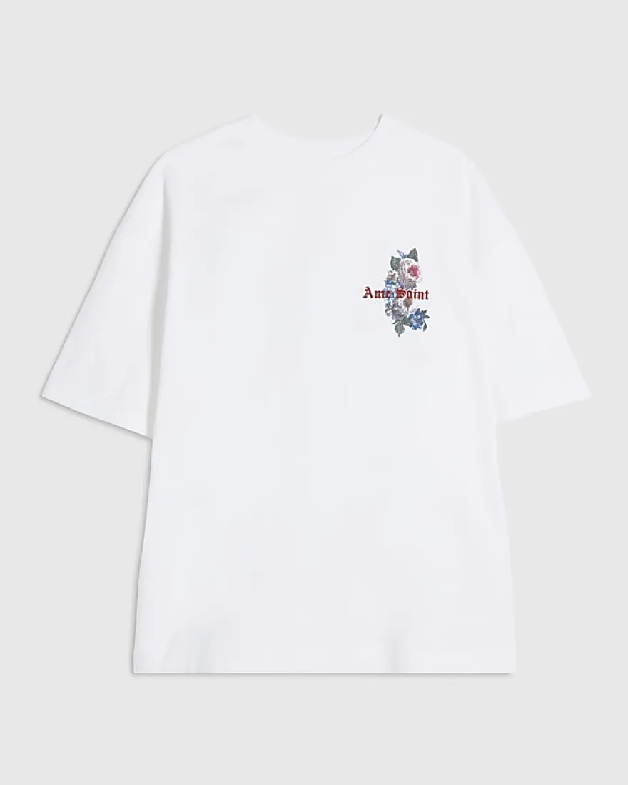 White Oversized Floral Dove T-Shirt