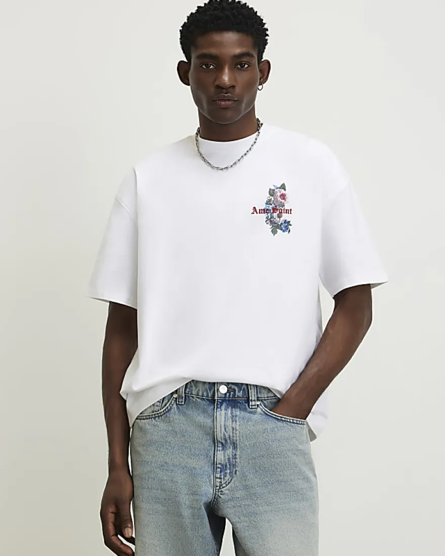 White Oversized Floral Dove T-Shirt