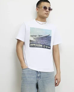 White Oversized Speed Boat Graphic T-Shirt