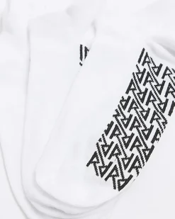 White Pack Of 5 Ribbed Monogram Trainer Socks