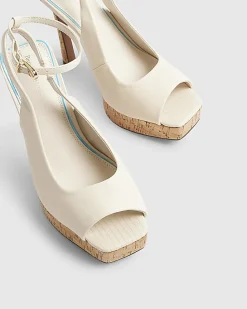 White Peep Toe Platform Heeled Sandals