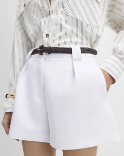 White Plaited Belted Shorts