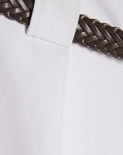 White Plaited Belted Shorts