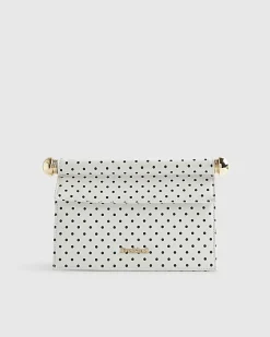 White Polka Dot Metal Handle Clutch Bag