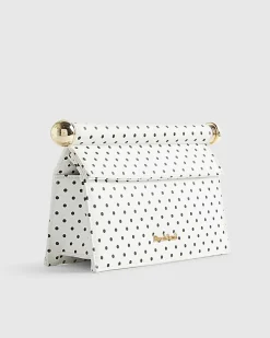 White Polka Dot Metal Handle Clutch Bag