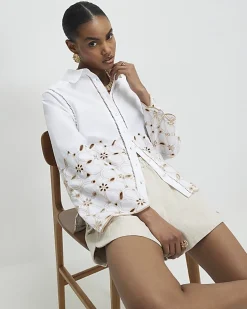 White Poplin Broderie Hem Shirt
