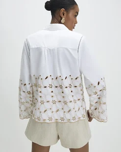 White Poplin Broderie Hem Shirt