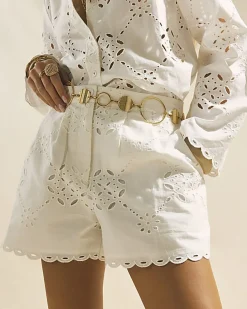 White Poplin Broderie Shorts