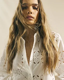 White Poplin Long Sleeve Broderie Shirt