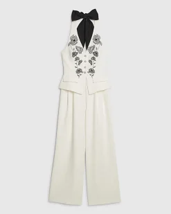 White Premium Halter Embroidered Jumpsuit
