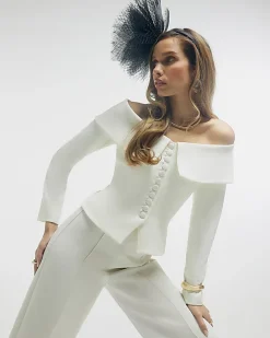 White Premium Structured Bardot Jacket