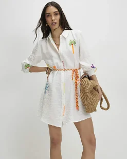 White Print Tie Shirt Dress