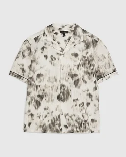 White Regular Fit Animal Print Revere Shirt
