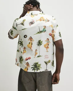 White Regular Fit Hula Hawaiian Shirt