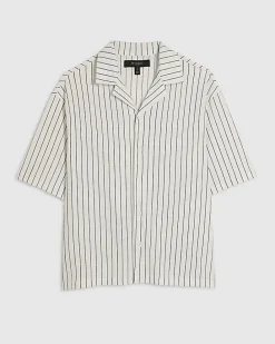 White Regular Fit Pinstripe Textured Shirt
