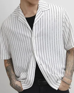 White Regular Fit Pinstripe Textured Shirt