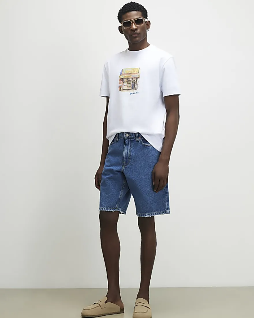 White Regular Fit Shop Front T-Shirt