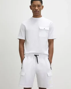White Regular Fit Textured Cargo Shorts