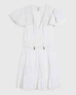 White Ruffle Sleeve Lace Dress