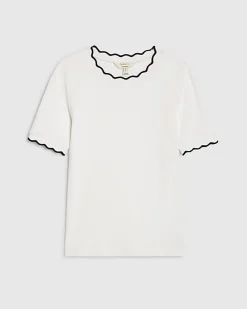 White Scallop Trim Fitted T-Shirt