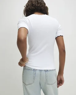 White Scallop Trim Fitted T-Shirt