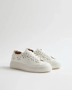 White Scalloped Cut Lace Up Trainers