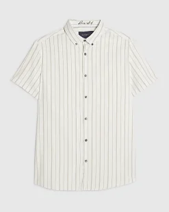 White Short Sleeve Muscle Fit Stripe Shirt